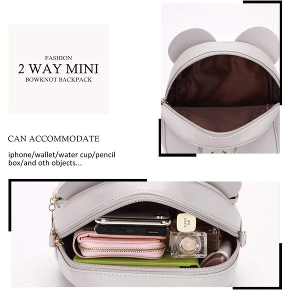 Bowknot Polka Dot Mini Backpack And Convertible Shoulder Bag Purse for Women - Picture 4 of 7